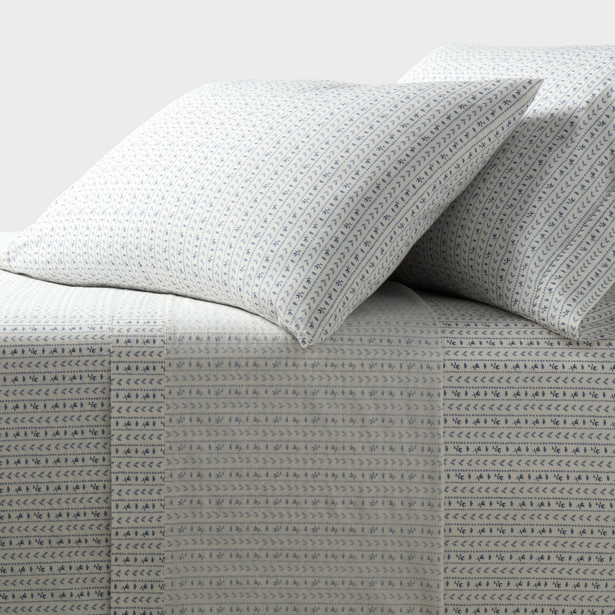 King Organic Percale Printed Sheet Set Ivory Floral Stripe - Threshold™