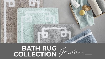 Beige Cotton Tufted Geometric Border Bath Rug