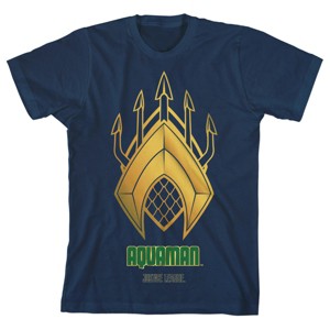 Justice League Movie Aquaman Logo and Trident Boy's Navy T-shirt - 1 of 3