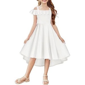 Arshiner Girls Summer Dress Off Shoulder Flutter Sleeve Midi Swing Cassual Formal Dresses with Pocket - 1 of 4