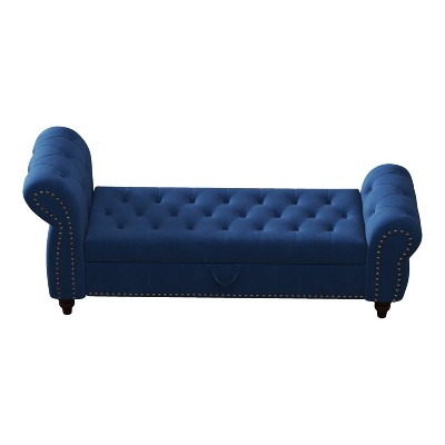 Vynxaria 64.5" Navy Blue Tufted Bed Bench with Storage - Stylish Ottomans and Benches for Bedroom
