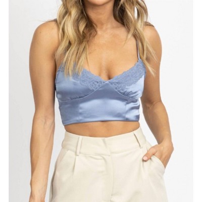 Women's SATIN LACE CROP TANK - Hey Babe