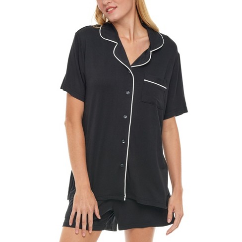 ADR Classic Knit Pajamas Set with Pockets, Short Sleeves, Lightweight  Shorts and Pajama Top Black Large