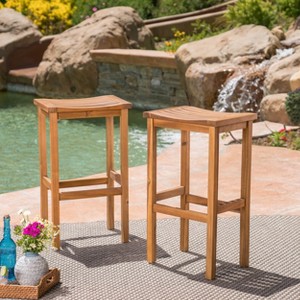 GDFStudio Pensacola Outdoor Acacia Wood 30 Inch Backless Barstools (Set of 2) - 1 of 4