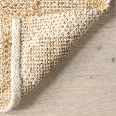 Handmade Beige and Natural Jute Wool Striped Rug