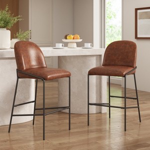 Galen Indoor Metal Upholstered Barstool, Antique Bronze Finish Frame, Set of 2 - 1 of 4