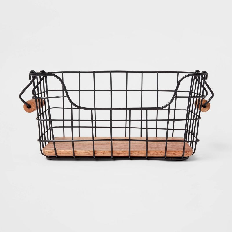 Iron and Mangowood Wire Fruit Basket with Handles Black - Threshold&#8482;, 1 of 5