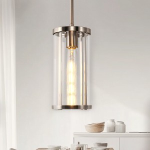 YANSUN Single-Light Pendant with Clear Cylindrical Glass Shade, Non-Integrated Bulb, Sand Nickel Finish, E26 Socket - 1 of 1
