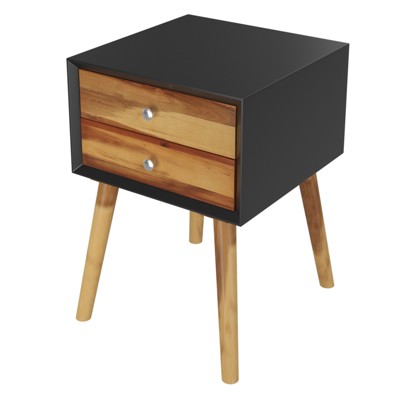 Tangkula Wooden Nightstand with 2 Storage Drawers Accent End Side Table for Bedroom&Living room