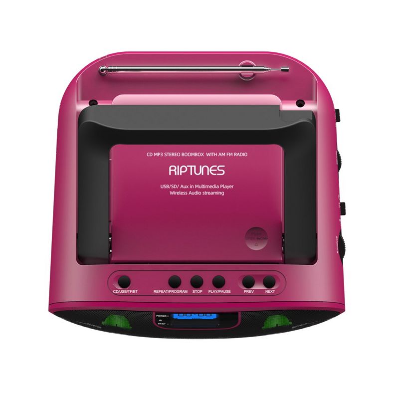 Riptunes  MP3, CD, USB, SD, AM/FM Radio Boombox with Bluetooth, Remote Control Included - Pink, 3 of 6