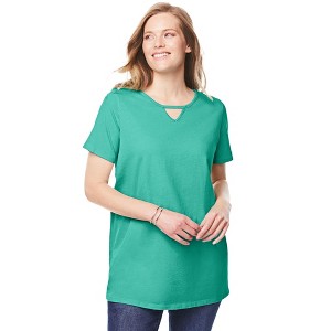 Woman Within Plus Size Perfect Short-Sleeve Keyhole Tee - 1 of 4