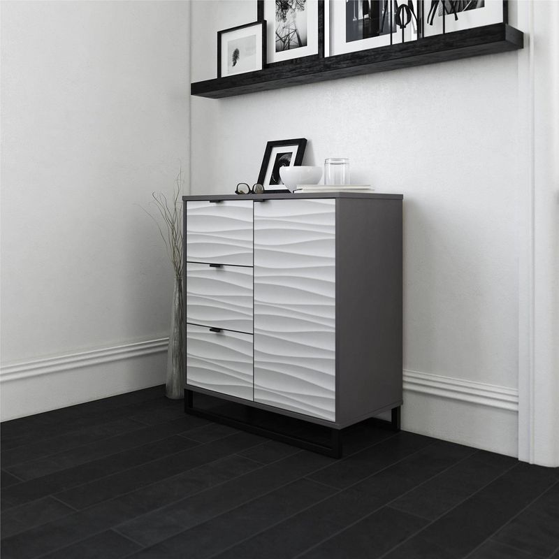 Maddock 1 Door 3 Drawer Accent Cabinet with Faux Wave Pattern Graphite - Room &#38; Joy, 3 of 9