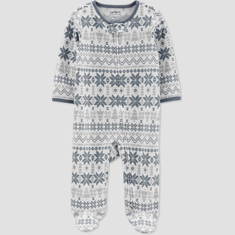 Carter's Just One You®️ Baby Fair Isle Footed Pajama - Gray/Blue, 1 of 8