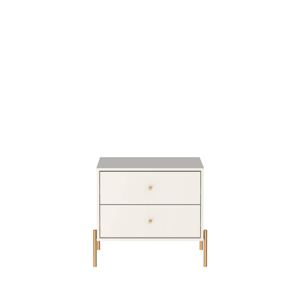 Jasper 2 Drawer Nightstand Off White - Manhattan Comfort: Modern Bedside Furniture with Gold Accents
