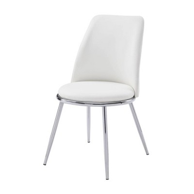 Set of 2 Leatherette Metal Side Chairs with Angled Legs White - Benzara