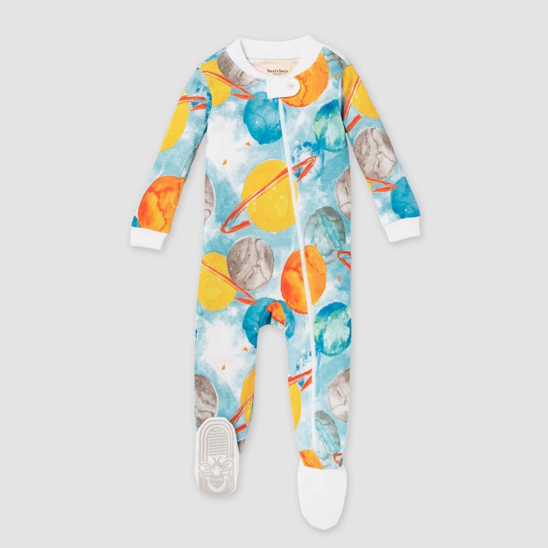 Burt&#39;s Bees Baby&#174; Baby Boys&#39; Outerspace Snug Fit Footed Pajama - Aqua Blue, 1 of 6
