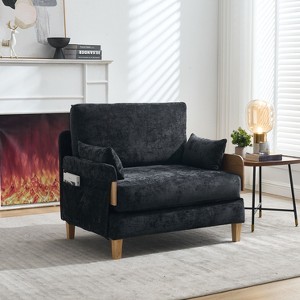 PAGED Modern Convertible Accent Chair with Side Pocket, Foldable Sofa Bed with 3 Pillows, Wood Reading Chair for Living Room, Bedroom - 1 of 4