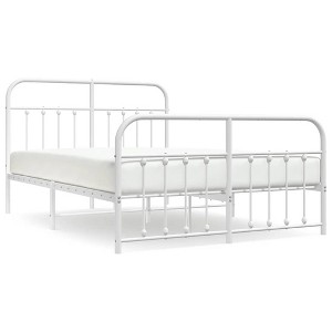 vidaXL White Queen Metal Bed Frame with Headboard & Slats, No Mattress, Easy Assembly - 1 of 4
