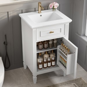 20-Inch White Bathroom Vanity with Sink, Solid Wood Legs, Adjustable Shelf, Modern Freestanding Cabinet - 1 of 4
