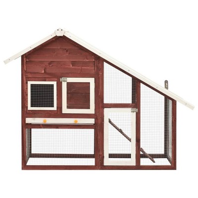 vidaXL Rabbit Hutch 2-Tier Bunny Cage with Pull Out Tray House Solid Fir Wood - Mocha and White