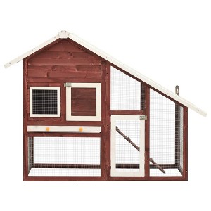 vidaXL Rabbit Hutch 2-Tier Bunny Cage with Pull Out Tray House Solid Fir Wood - Mocha and White - 1 of 4