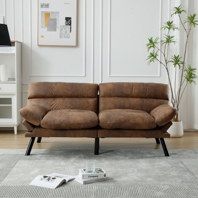 LOVMOR 70" Microsuede Convertible Futon Sofa Bed, Tufted Loveseat Sleeper Couch with Adjustable Backrest and Armrests, for Living Room, Office, Coffee