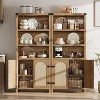 coucheta Farmhouse Bookshelves with Rattan Doors, 70" Tall Cutlery Shelves with Three Tiers of Open Storage, for Kitchen, Office, Living Room,Natural - 3 of 4
