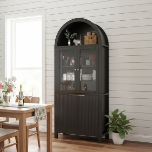 Bella Depot Farmhouse 71" Tall Fluted Arched Pantry Cabinet with Adjustable Shelves, Hidden Drawer & Glass Door for Kitchen, Living Room, Dining Room - 1 of 4