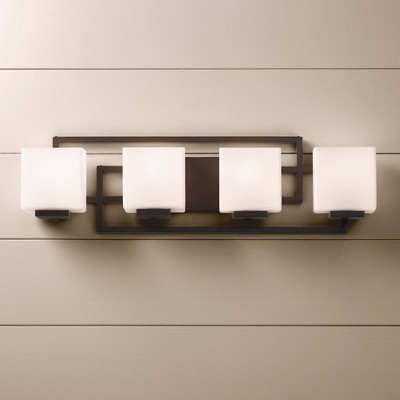 Bronze 30" Geometric 4-Light Wall Fixture with Opal Glass Shades