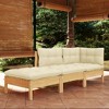 vidaXL Solid Wood Pine Patio Lounge Set 3 Piece with Cushions - Brown and Cream - 2 of 4