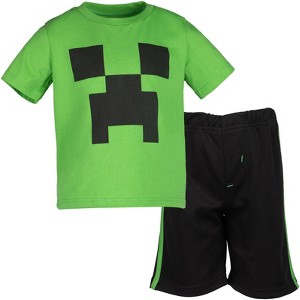 Minecraft Creeper Little Boys T-Shirt and Mesh Shorts Outfit Set Black / Green 4 - 1 of 4