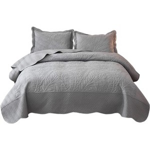 Marcielo 3 Pcs Cotton Oversized Embroidery Quilt Bedspread Set T0 - 1 of 4