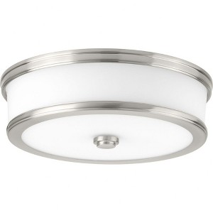 Progress Lighting, Bezel Collection, 1-Light LED Flush Mount, Brushed Nickel, Etched White Glass Shade - 1 of 4