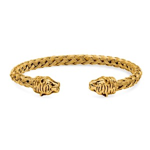 Steeltime Men's stainless steel braided wire tiger head bracelet. Color Option: Silver, Gold - 1 of 4