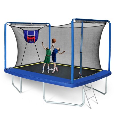 Jump Into Fun 8FT × 12FT Rectangular Trampoline With Basketball Board,Ball Inflator,Ladder, Galvanized steel frame, Weatherproof For Kids and Adults