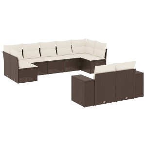 vidaXL 9 Piece Patio Sofa Set with Cushions - Brown and Cream Without Table - 1 of 4