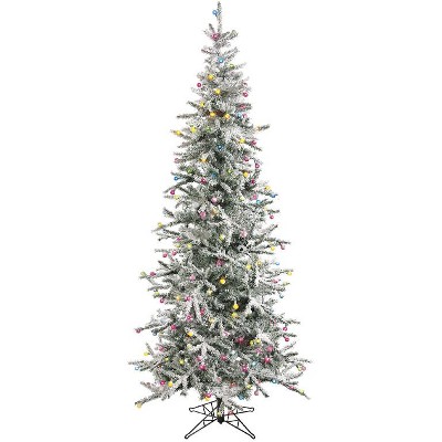 Allstate Floral 7.5' Prelit Artificial Christmas Tree Slim Winter Fun Flocked - Multi Lights