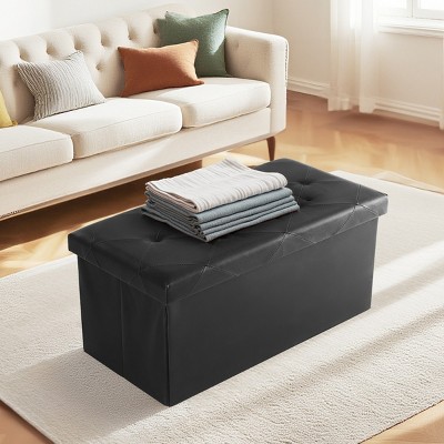 FURNIinspire Ottomans And Benches Modern 30 Inch Living Room Foldable Ottoman Storage Bench Entryway Foot Stool, Black, 15"*30"*15"