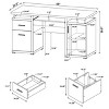 Vynxaria 1pc Modern 55-inch 2-drawer Office Computer Desk White Cabinet With Adjustable Shelf Slide-out Keyboard Tray Silver-finished - 2 of 4