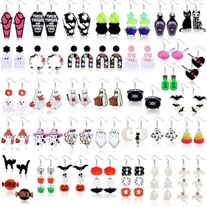 Bulk Halloween Earring Set - 36 Pairs Lightweight Acrylic Dangle Earrings with Ghost, Pumpkin & Skeleton Designs - 1 of 4