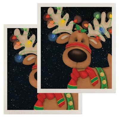Briarwood Lane Reindeer in Lights Christmas Swedish Dishcloth (2-pack)