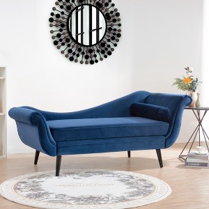 68.31" Fabric Chaise Lounge with Scroll Arms and Tapered Birch Legs - 1 of 4