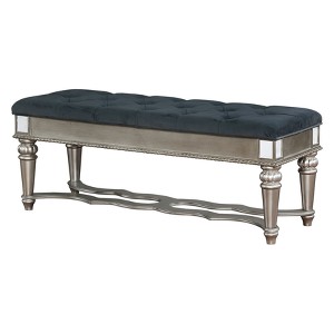 Divito Traditional Button Tufted Fabric Bench Silver - ioHOMES