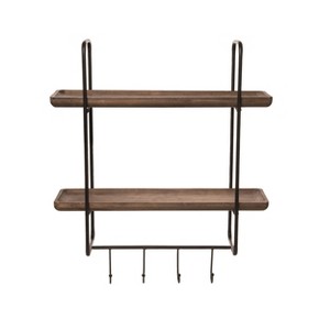 VIP Metal 23.62 in. Brown Double Wall Shelf with 4 Hooks - 1 of 2