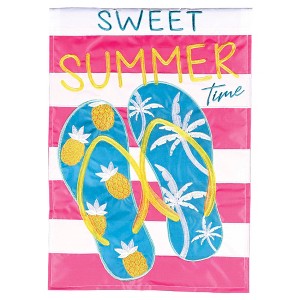 Dicksons Magnolia Garden Sweet Summer Time Flip Flops Pink Stripe 18 x 13 Polyester Outdoor Garden Flag - 1 of 2