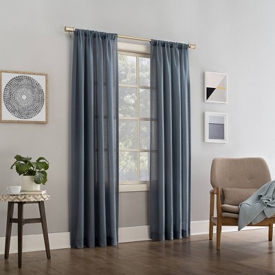 63" Denim Blue Linen Blend Semi-Sheer Rod Pocket Curtain Panel