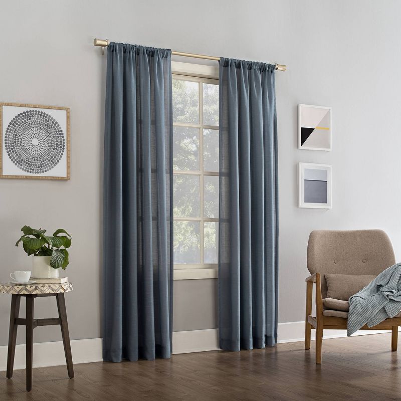 Linen Blend Textured Sheer Rod Pocket Curtain Panel - No. 918, 3 of 8