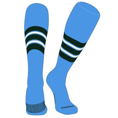 PEAR SOX Striped OTC Baseball, Softball, Football Socks (E) Sky Blue, Forest Green, White