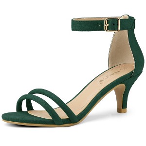 Allegra K Women's Round Open Toe Ankle Buckle Strap Kitten Heel Sandals - 1 of 4