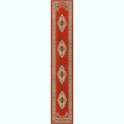 Terracotta and Cream Medallion Synthetic Runner Rug 3' x 16' 5"